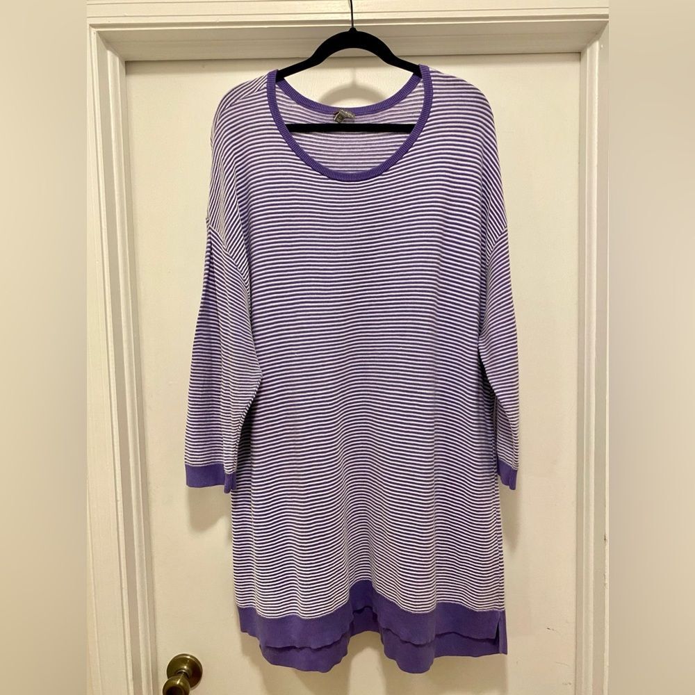 Talbots Striped Tunic Sweater Womens 3X Purple Elbow Pads Scoop neck Comfort